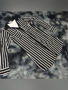Express Black & White Vertical Stripe Shirt Dress